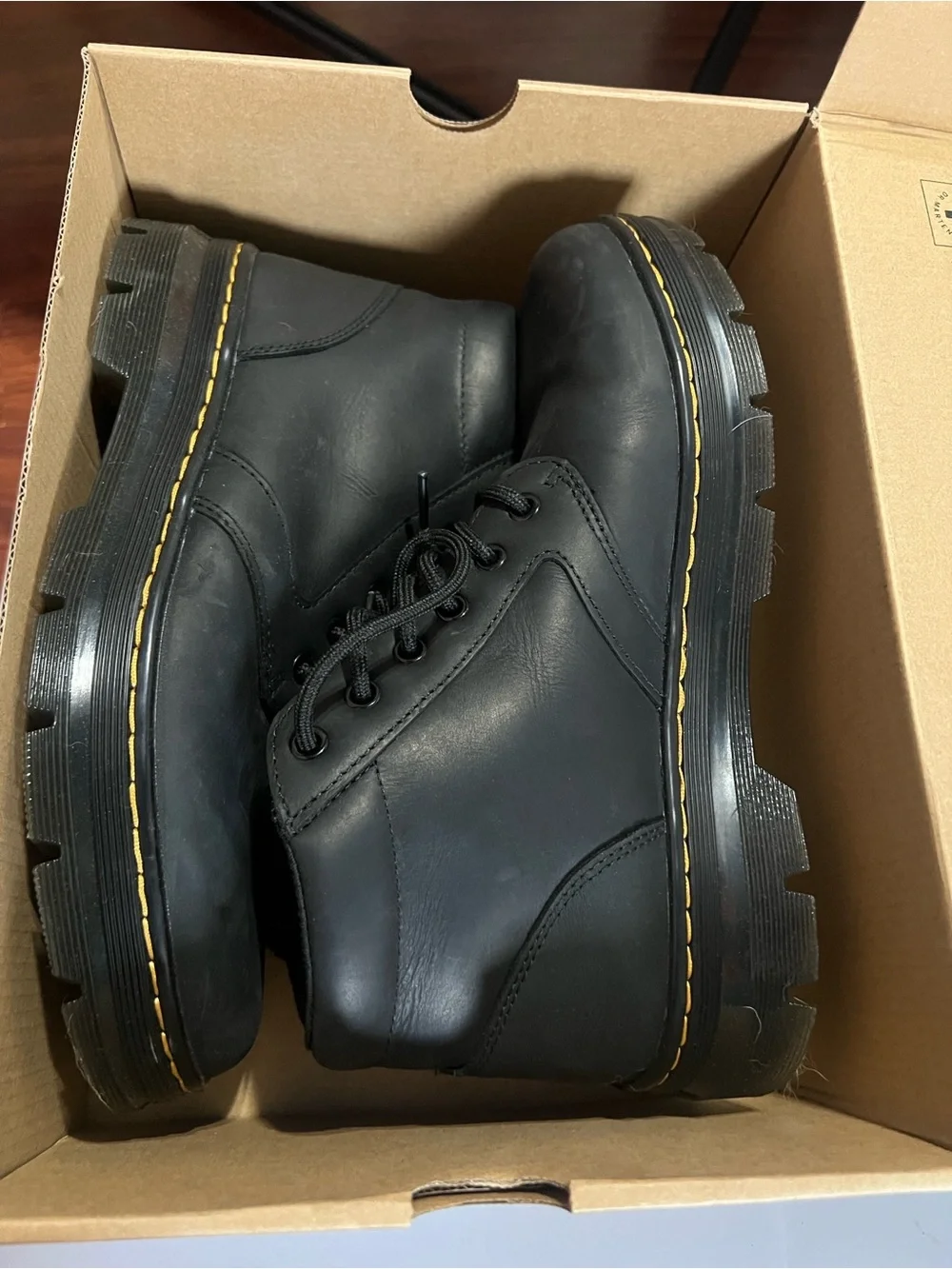 Dr. Martens Black Lace-Up Boots with Yellow Stitching